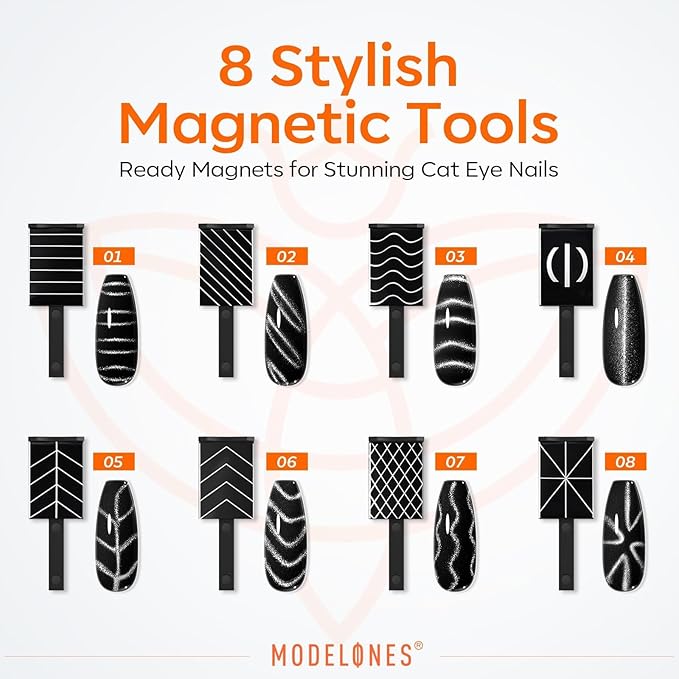 modelones Cat Eye Magnetic for Nails,15PCS Cat Eye Gel Nail Polish Magnet Tools Powerful Set Wand Magnet Summer Nail Polish Square Round Magnet Stick Diverse Glassy Cateye Effect