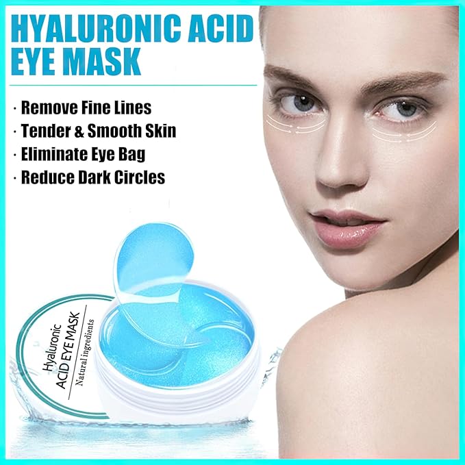 60 Pcs Under Eye Patches, 24K Gold Eye Masks, Collagen Anti Aging Eye Gel Pads, Moisturizing Eye Treatment for Puffy Eyes, Dark Circles, Wrinkles, Fine Lines, HYALURONIC ACID