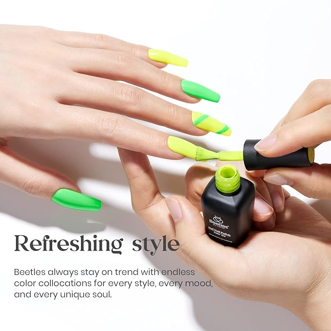 Beetles Halloween Gel Nail Polish Set - Dopamine Pleasure 6 Colors Gel Polish, Neon Orange Hot Pink Blue Yellow Green Purple Soak Off Uv Led Nail Art Manicure Gift for Women
