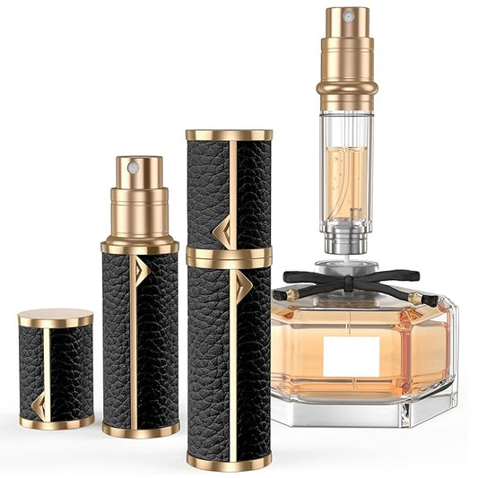 Perfume Travel Refillable Bottle,Genuine Leather Bottom-Filling Fragrances Perfume Atomizer,Mini Cologne Dispenser,Portable Sprayer Pocket Size for Cruise Car Trip Purse Gift 5ml (Black)