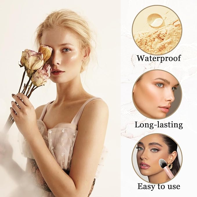 Lightweight Setting Powder,Waterproof Oil Control Translucent Face Powder,Smooth Long Lasting Matte Finish Loose Powder with Face Makeup Brush & Powder Puff（Natural Color）