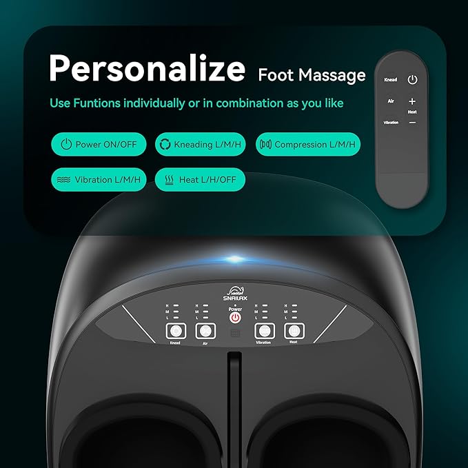 Snailax Foot Massager with Heat Compression Vibration Shiatsu Feet Massager for Plantar Fasciitis Neuropathy, Remote Control, Up to Size 13, Gifts for Dad, Mom Heated Foot Warmer