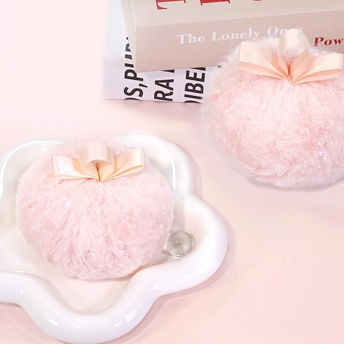 Highlighter Makeup Powder Plush Peach Ball Puff Glitter Shimmer Sparkle Loose Patting Powder for Body Face Hair Multi-Use High Gloss Shine Bright Illuminator Makeup Glossy Diamond Glow