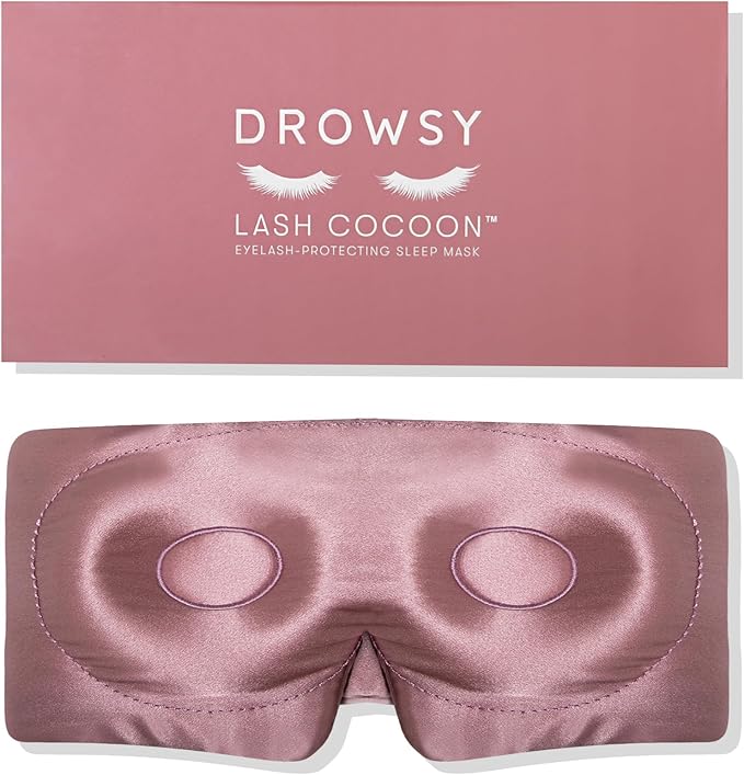DROWSY Eyelash Protecting Silk Sleep Mask for Natural Lashes & Extensions. Deep Eye Cups, Zero Pressure, Total Blackout, Full Wraparound (Damask Rose)
