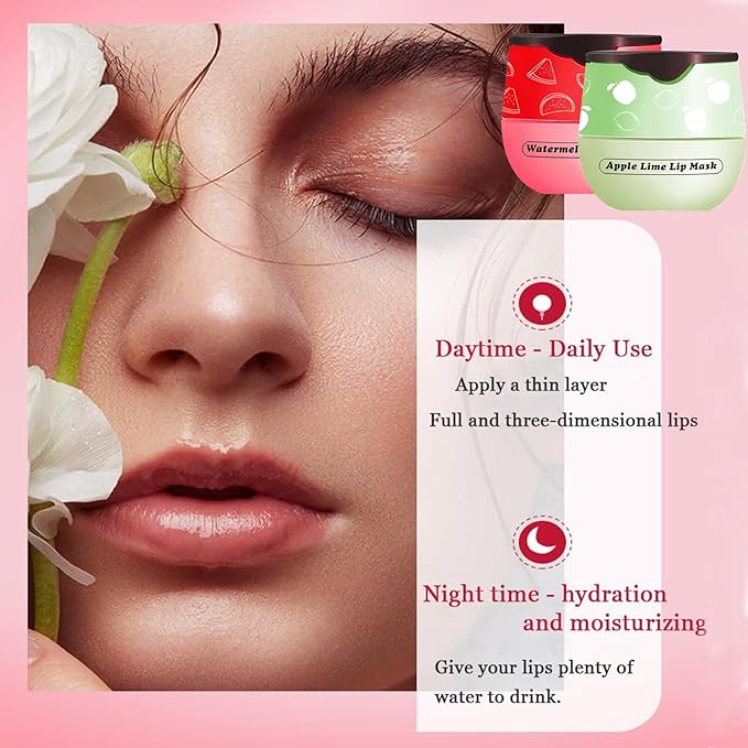 Honey Lip Balm Pot, 3 Pcs Strawberry & Apple & Watermelon Lip Mask Propolis Lip Mask Moisturizing Hydrating Prevention Dry and Cracked Lip Scrubs Exfoliator