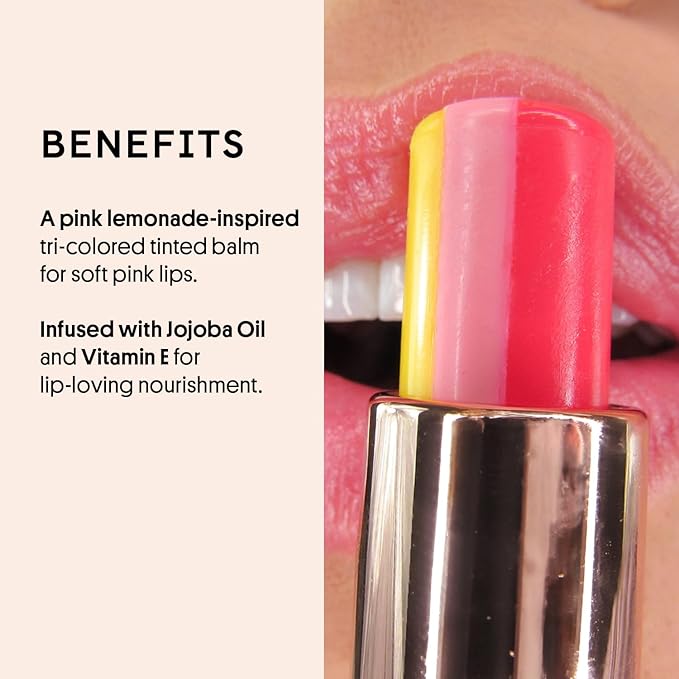 Winky Lux Pink Lemonade Tri-Color Tinted Lip Balm – Lip Care with Jojoba Oil & Vitamin E, Sheer Tint, Juicy Citrus Scent, Softens and Hydrates Dry Lips