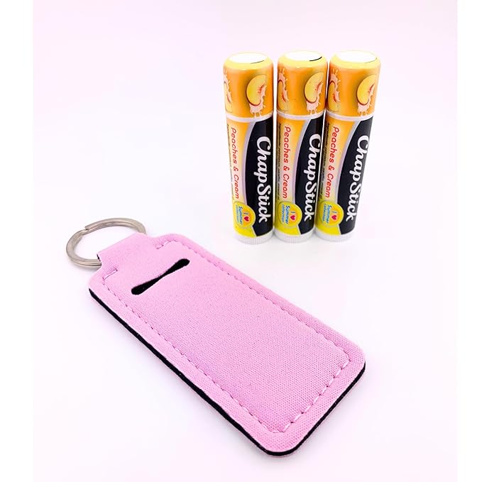 Peaches and Cream Chapstick 3-Pack. Includes Bonus Lip Balm Holder Keychain (Pink). Limited Edition Flavor from the Chapstick I Love Summer Collection, Unique Gift Bundle from