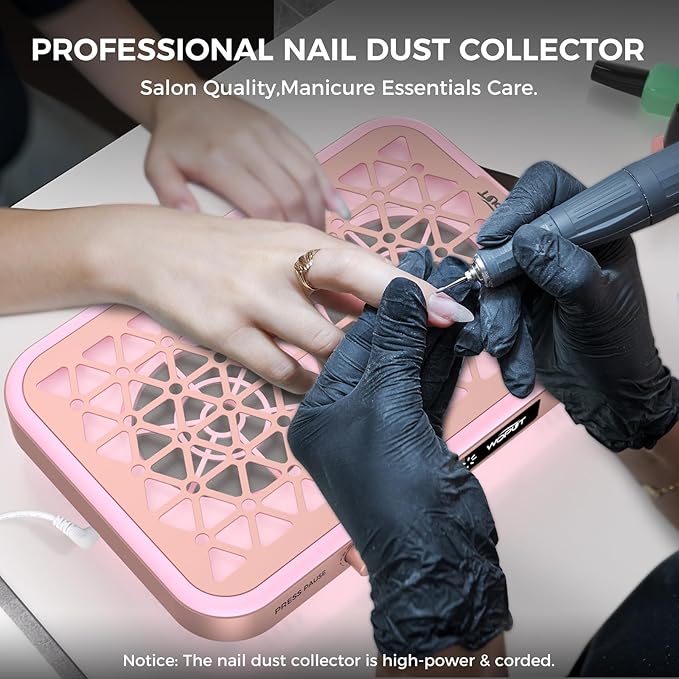 Professional Nail Dust Collector, 1600PA Portable Vacuum Fan Dust Collector with Disposable Filter Paper (30 Pcs) for Nail Polishing & Manicure Pedicure, Low Noise, Nail Salon & Home - Pink