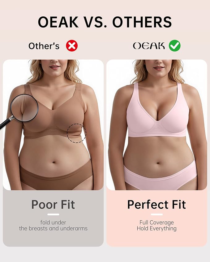 OEAK Womens Deep V Bras Wireless Comfortable Bra Supportive No Underwire Bras Tshirt Push Up Bralettes Plunge Seamless Bra