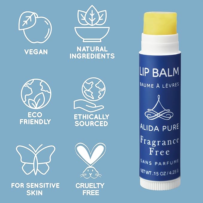 Fragrance Free Lip Balm, Vegan Lip Balm Set, Unscented, No Flavor, Beeswax Free, Organic Jojoba Oil, Avocado Oil, Vitamin E, Natural Moisturizer for Dry, Chapped, or Cracked Lips 5 Tube Set