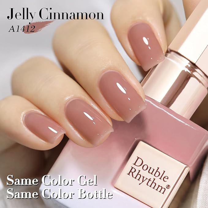 Double Rhythm Translucent Gel Polish Sheer Neutral Natural Light Milky Same Color Same Bottle 15ML Jelly Nail Polish Nail Art DIY at Home (Deep Nude-A1412)