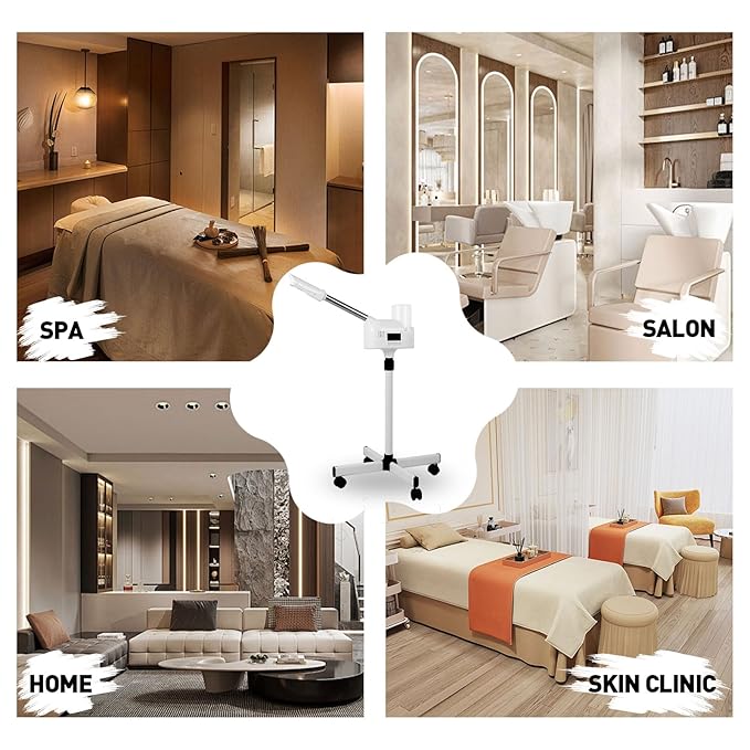 Professional Facial Steamer, Facial Steamer with Hot Mist and Timer Function for Deep Hydration, Height Adjustable Face Steamer on Wheels with Touch Screen and Rotatable Nozzle for Salon Spa Home Use