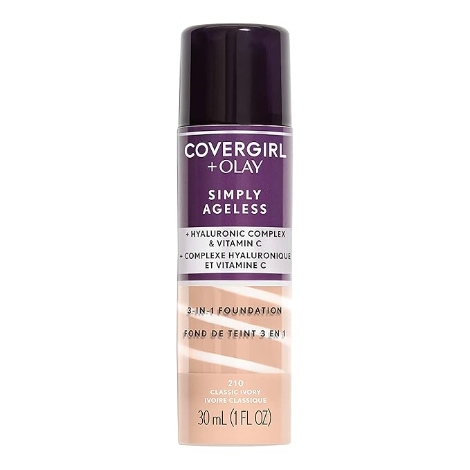 COVERGIRL+OLAY Simply Ageless 3-in-1 Liquid Foundation, Classic Ivory & Clean Invisible Loose Powder - Loose Powder, Setting Powder, Vegan Formula - Translucent Fair, 20g (0.7 oz)
