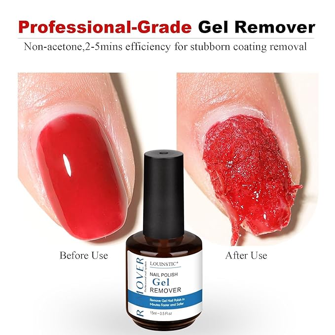 LOUINSTIC Gel Remover Kit – 3 Pcs (45ml) – Quick, Gentle Nail Care Solution for Home or Pro Use with Nail File