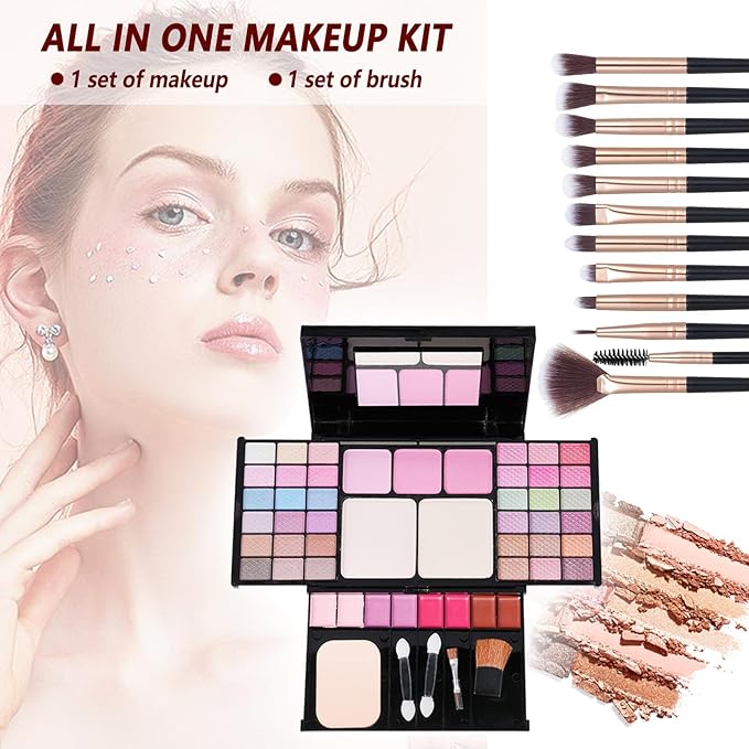 Makeup Kit Eyeshadow Palette for Women Full Gift Kit Girl Kids 49 Colors Makeup Set Combination Eyeshadow Palette with 12pcs Makeup Brushes