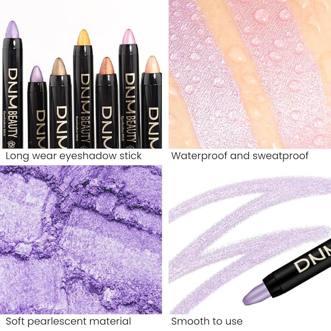 Kaely 4Pcs Metallic Shimmer Eye Shadow Sticks Set, Pink Light Purple Vioiet Mocha Beige, Eyeliner Pencil Eyeshadow Palette Halloween Makeup, Eye Highlighter Brightener Stick for Women
