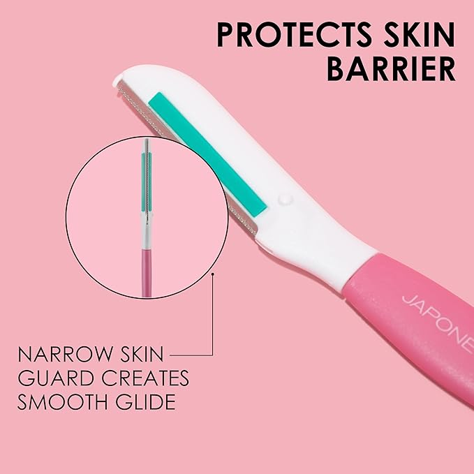 JAPONESQUE Dermaplaner with Soothing Aloe Comfort Strip - Skin Tool with Ultra Precision Blade for Facial Hair Removal and Exfoliation, 3pk.
