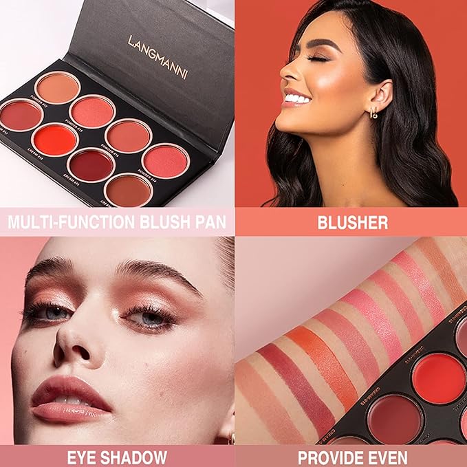 8 Colors Blush Palette, Matte Light Luxury Blush Powder Bright Shimmer Face Blush, Contour and Highlight Blush Palette, Professional Facial Beauty Cosmetic Makeup Blush