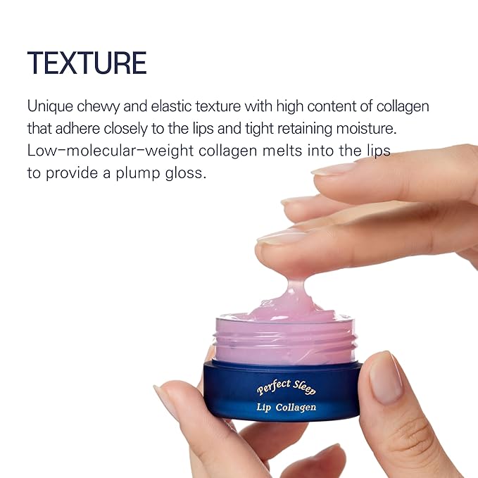 Perfect Sleep Lip Collagen 0.52fl.oz/15ml, Hydrolyzed Collagen+Rice Protein, Willow Bark Extract & Peptide to Nourish, Moisturize & Exfoliate the lips, Sleep-Beauty, Korean Overnight Lip Mask