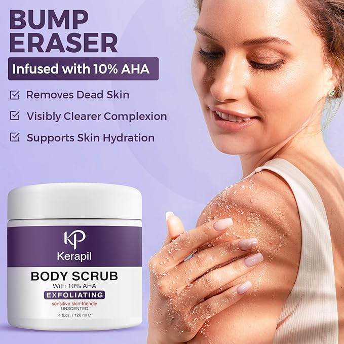 KP Exfoliating Body Treatment with 10% AHA – Non-Gritty Cream Formula with Glycolic & Lactic Acids for Smoother-Looking Skin, Made in USA – 4 oz