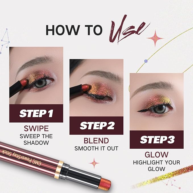 CHARMACY Duochrome Long Stay Eyeshadow Stick, Creamy Eye Shadow Stick, Multicolor-Shifting Glitter Eyeshadow, Waterproof & Smudge-Proof, High Pigmented, Built-in Smudger #04