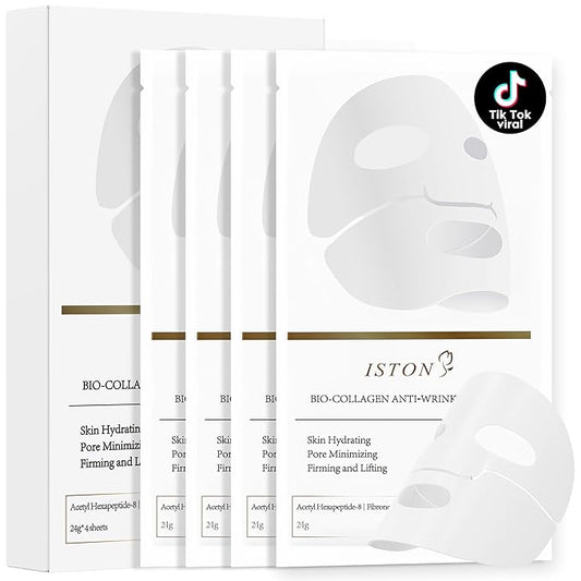 ISTON 4 Pack Collagen Face Mask, Collagen Real Deep Anti Wrinkle Lifting Mask | Firming,Pore Minimizing | Overnight Hydrating Face Masks Skincare for Glass Skin |TikTok Trend Items Skin Care