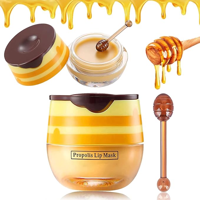 Honey Lip Balm Pot, Honey Lip Mask Propolis Lip Mask Balm Moisturizing Hydrating Prevention Dry and Cracked Lip Scrubs Exfoliator (1 Pack Honey)
