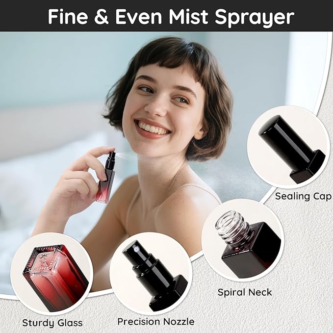 Segbeauty 0.34oz Perfume Atomizer for Travel, 5pcs Glass Refillable Perfume Spray Bottle, 10ml Mini Travel Size Cologne Sprayer Portable, Small Cologne Bottles with Clear Transfer Tool Set