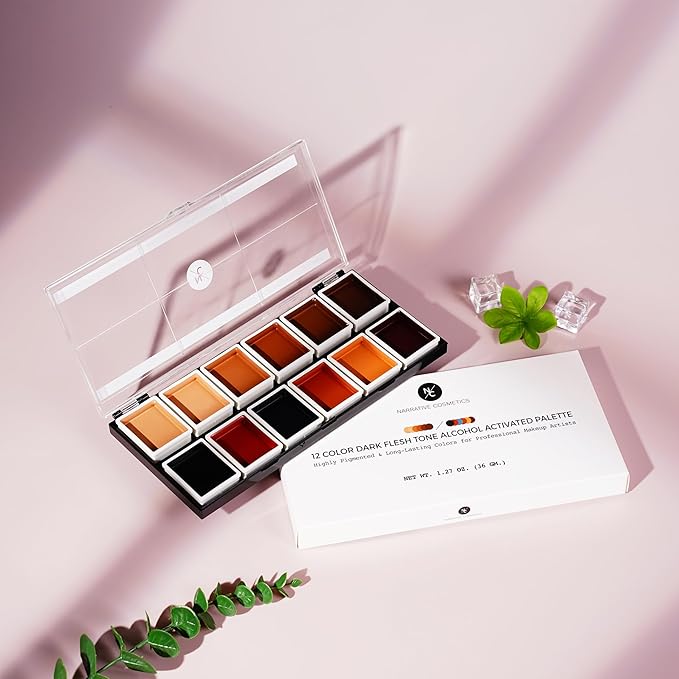 12 Color Dark Flesh Tone Alcohol Activated Makeup Palette for Special Effects - Waterproof Dark Flesh Tone Makeup for Professional Makeup Artists