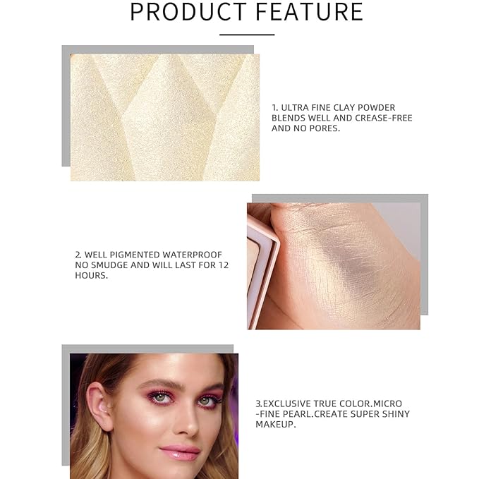 MEICOLY Baked Highlighter Powder Palette,Natural Face Highlighter Shimmer Powder,Long Lasting Glittery Highlighter Makeup Face Luminizer,01 Pearl White