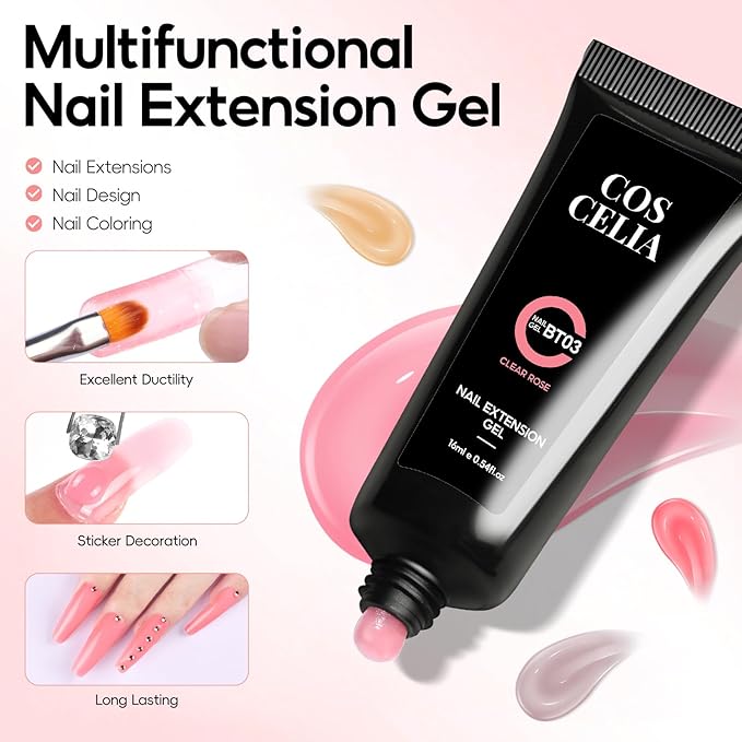 COSCELIA Poly Nail Gel Kit Starter Kit with U V Lamp 3PC Coscelia Poly Extension Gel for Beginners Clear Pink White Nail Art Quick Building Gel Manicure Kits Gift for Women DIY at Home