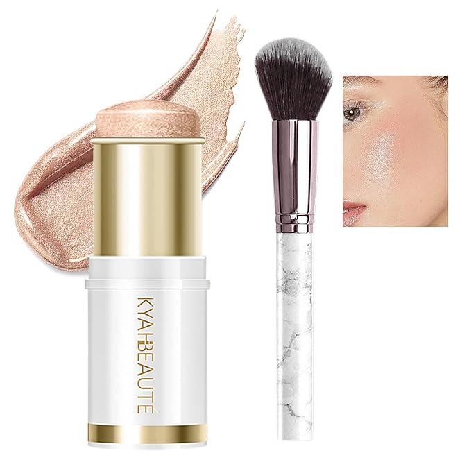 Ponhey Highlighter Makeup Stick for Face and Body, Non-greasy Finish,Delivers a Natural Glow, Long Lasting Waterproof Pearl White Glimmer Glow Sparkly Glitter Body Shimmer