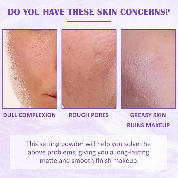 Oil Control Pressed Setting Powder, Lavender Matte Powder Soft Jelly Texture Powder-free Face Powder, Long-Lasting Waterproof Pressed Powder Makeup, Flawless Lightweight Face Cosmetics