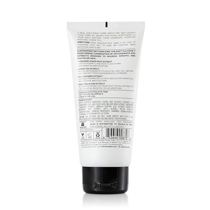 MARLOWE. No. 123 Men's Facial Moisturizer 6 oz, Lightweight Daily Face Lotion for Men, Includes Natural Extracts to Hydrate, Soothe & Restore, Light Aloe Citron Scent