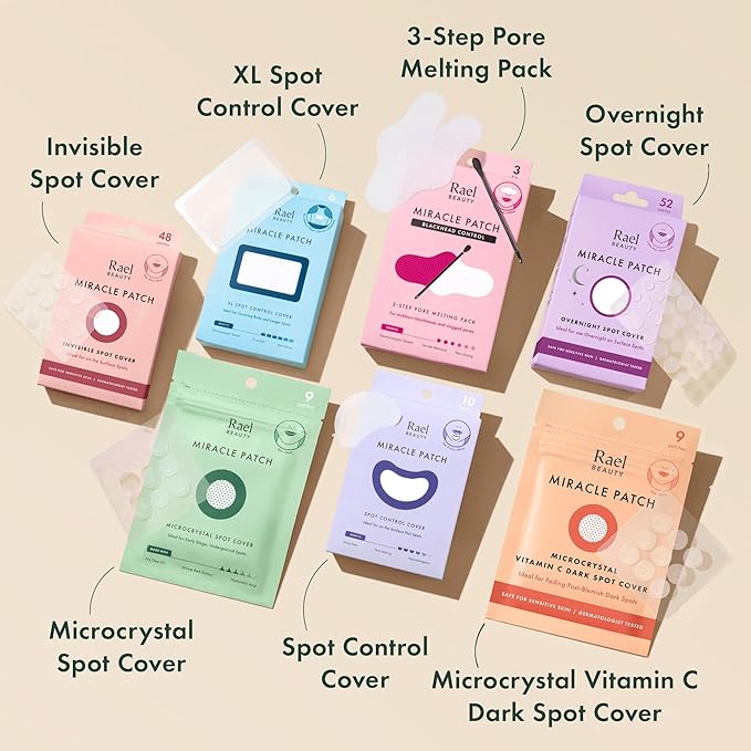 Rael Pimple Patches, Miracle Spot Control Cover - Hydrocolloid Acne Patch, Strips for Zits and Blemish, Korean Skin Care, Vegan, Cruelty Free (20 Count)