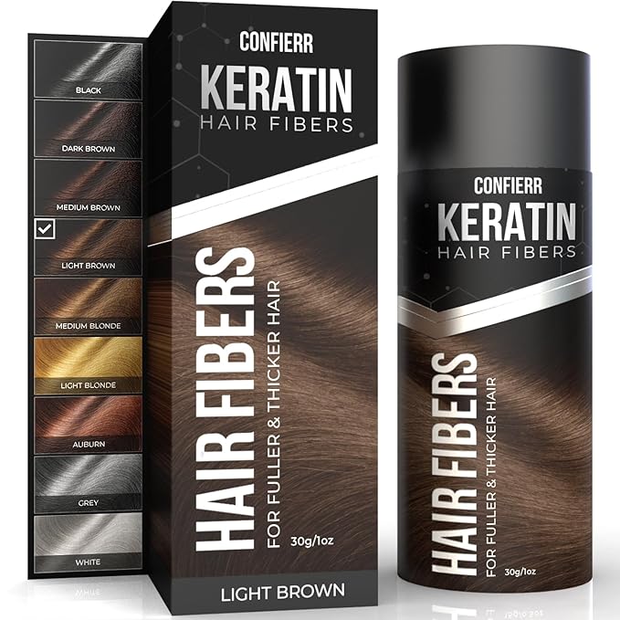 Keratin Hair Fibers for Men & Women - Fill In Fine or Thinning Hair, Instantly Thicker, Fuller Looking Hair (Light Brown 30g)
