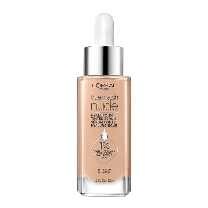 L'Oreal Paris True Match Nude Hyaluronic Tinted Serum Foundation with 1% Hyaluronic acid, Light 2-3, 1 fl. oz.