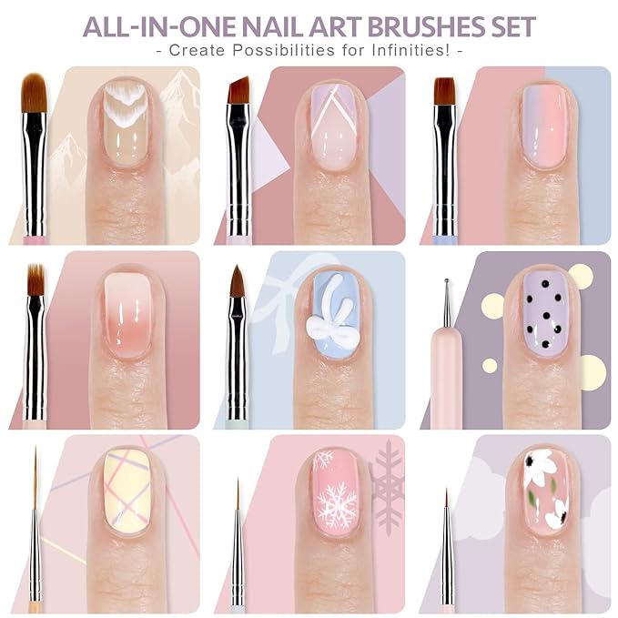 GAOY 8 Pcs Nail Brushes for Nail Art, Nail Design Tools for Nail Detail Painting, French Liner and Dotting Pens for Nail DIY