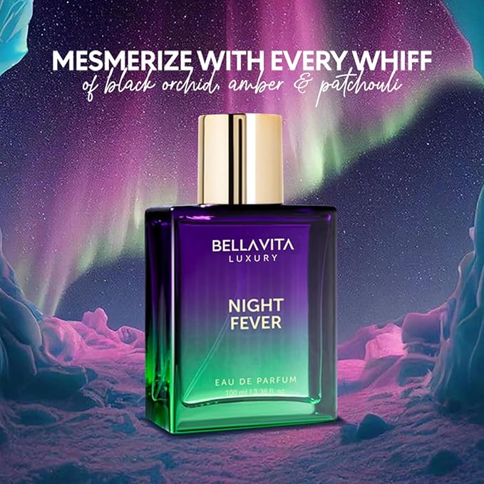 BELLAVITA Luxury NIGHT FEVER Perfume for Women and Men | Notes of Bergamot Mandarin, Peach, Musk & Vanilla | Long Lasting Eau De Parfum for Man and Woman | Fruity Premium Unisex Fragrance Scent