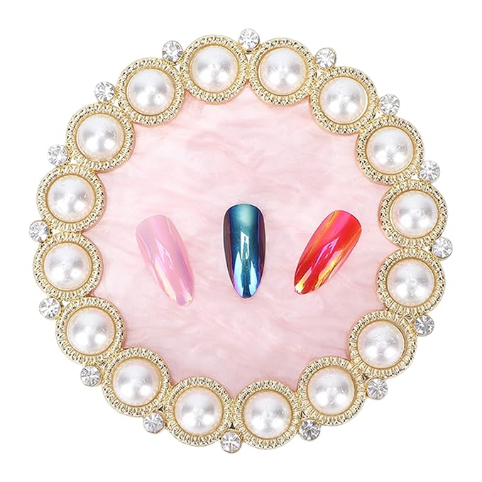 Resin Stone Nail Art Palette, Nail Art Display Board Cosmetic Nail Mixing Palette Drawing Color Mixing Nail Art Painting Gel Palette Tips Display Plate(Golden)