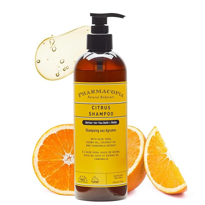 Pharmacopia Citrus Shampoo - Natural Hair Care with Plant Based & Organic Ingredients Aloe Vera, Jojoba Oil, Coconut Oil, and Chamomile Extract - Vegan, Cruelty Free, No Parabens or Sulfates, 16 oz