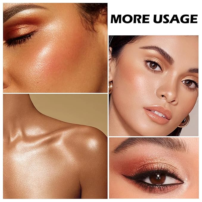 Boobeen Blush and Highlighter Palette- 4-color Metallic Shimmer Shadow Powder, Illuminator Makeup Set for Shading, Highlighting & Defining the Face