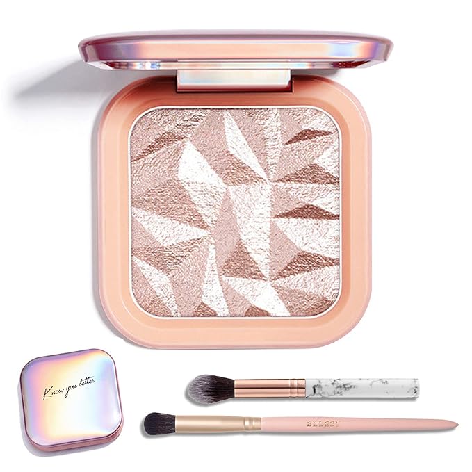 Face Highlighter Makeup Palette Kit, Shimmer Glitter Highlight Contouring Palette Natural Nude Shiny Contour Highlight Makeup Illuminator Highlighter Concealer Palette with brush (Nude Pink)