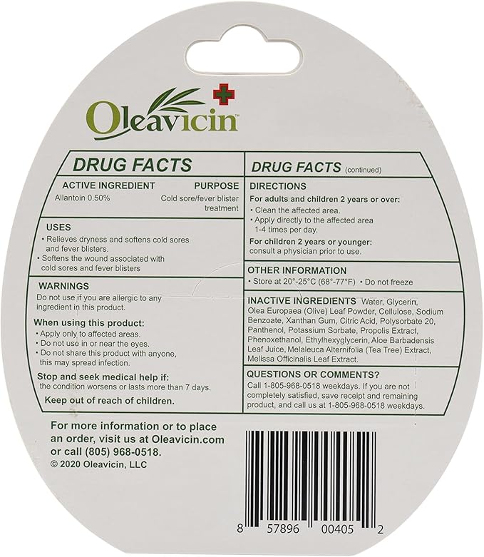 Lip Gel – Natural Cold Sore & Fever Blister Treatment with Organic Olive Leaf – Fast-Acting Relief – 1.3oz (3.8) - 2 Pack