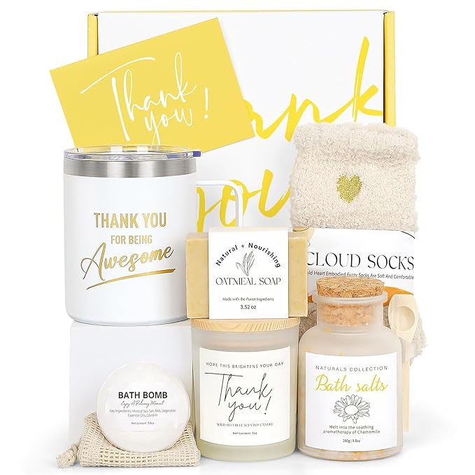 Thank You Gifts for Women, 8pcs Employee Appreciation Gifts Baskets for Women Thank You Farewell Gifts for Coworkers Teacher Boss Hostess Secretary Nurse Mom Pastor- Best Spa Gratitude Box w/Candle