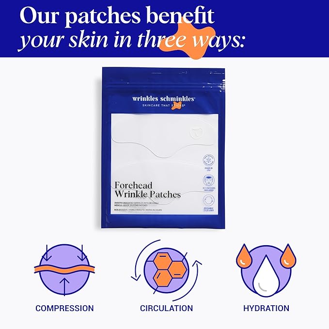Wrinkles Schminkles Forehead Wrinkle Patches, 4-Pack, Reusable Hypoallergenic Silicone Smoothing Pads for Reducing Frown Lines & Face Lift Overnight