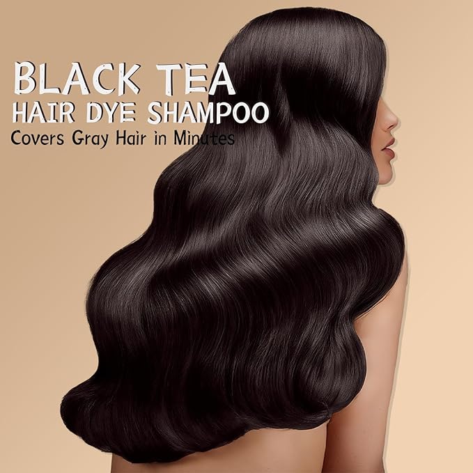 Black Tea Hair Dye Shampoo 3 in 1 for Gray Hair, Long-lasting & Natual Hair Color Shampoo, Herbal Ingredients Natural Shampoo Hair Dye Effect in Minutes, Gifts for Men Women 500ml