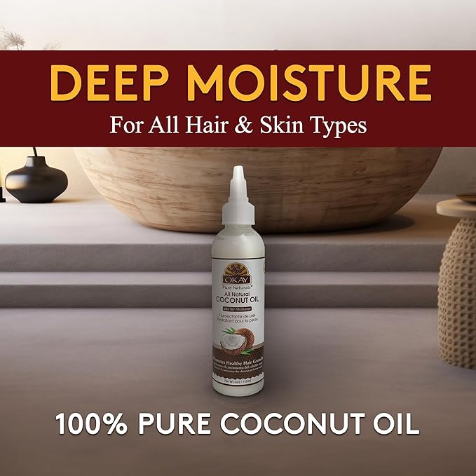 Okay 100% Pure Coconut Oil for Hair & Skin - Coconut Oil for Women & Men, Perfect for Hair & Body, for Massage & Moisturizer, Natural - 4 fl oz Squeeze Bottle (Pack of 1)