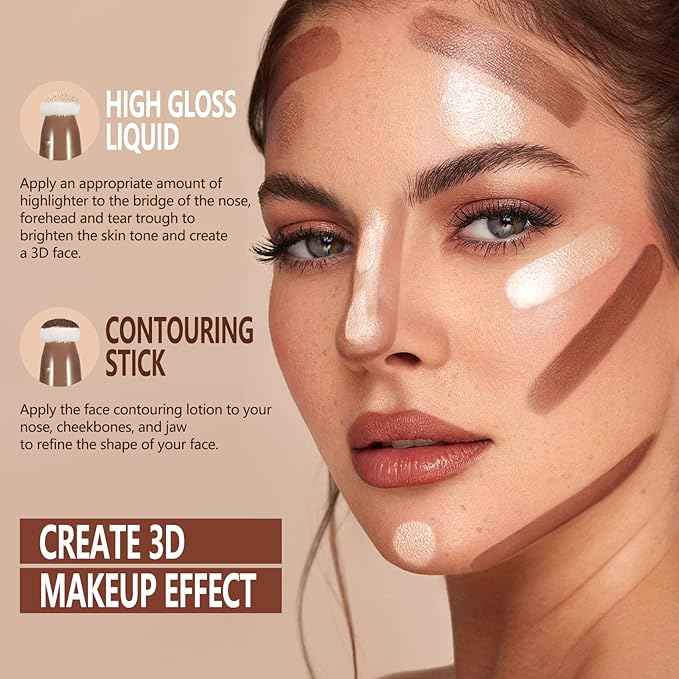 Contour Stick With Cushion Applicator,Liquid Contour Wand,Cream Contour Smooth,Bronzer Stick Lightweight Liquid Bronzer For Face (03)