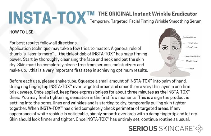 Serious Skincare INSTA-TOX Instant Wrinkle Smoothing Serum - Improves appearance of Fine Lines & Wrinkles -Temporarily Tightens Skin - Instant Line Filler - Two .75 oz. Tubes (2Pack)